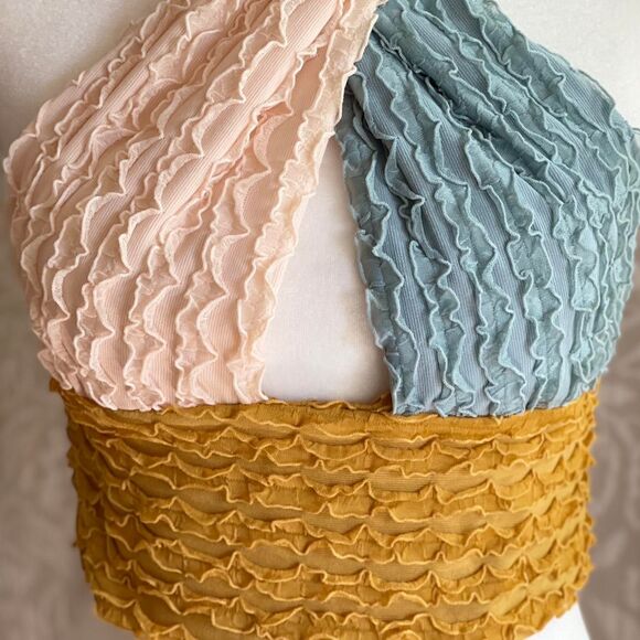 NWOT Cider Textured Color Block Cross Halter Fairycore Grunge Boho Top Size S - Picture 2 of 7